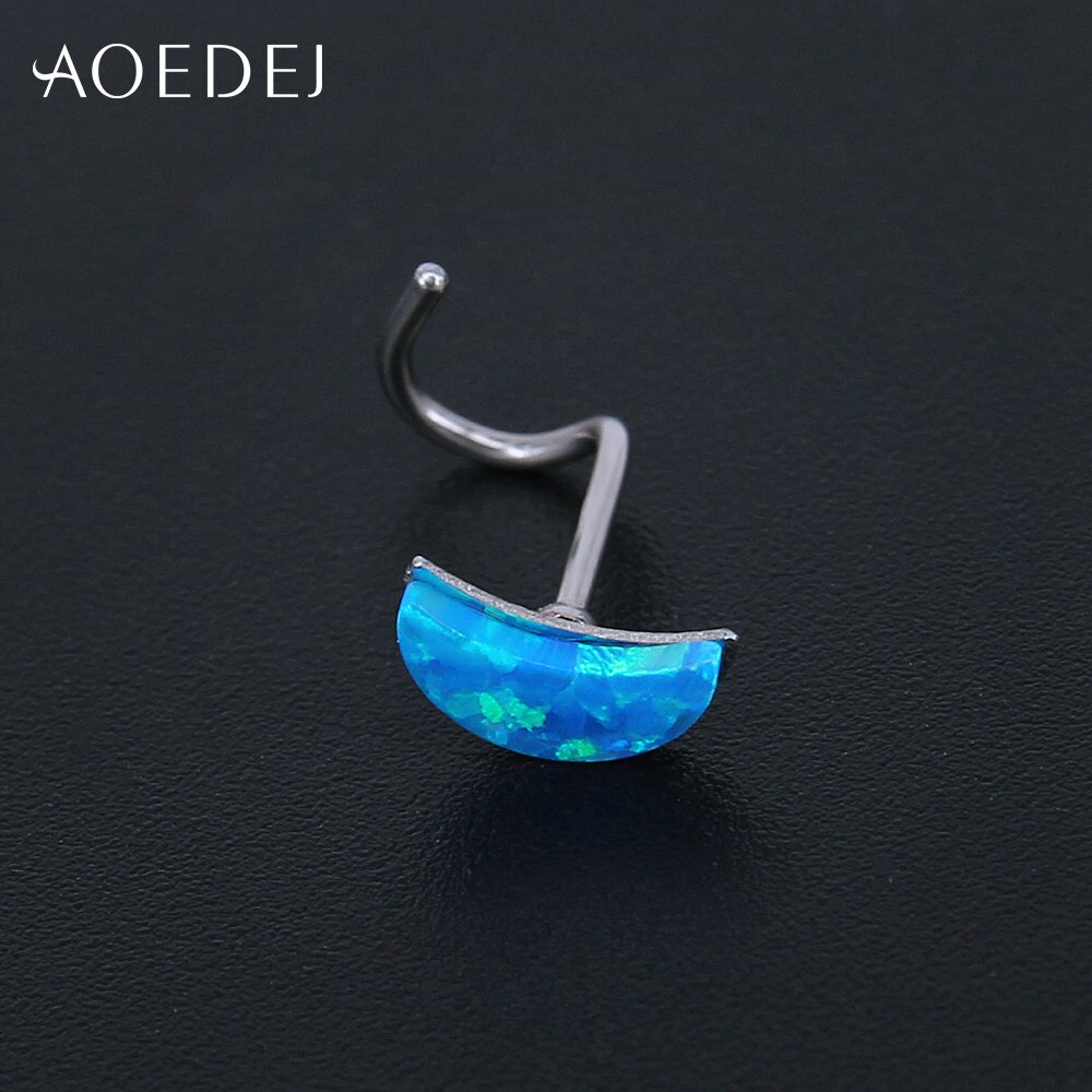 Piercing Nez - Pierre Opale Feuille Lune Bleue - Form L 20g - Bijou Corps Acier Inoxydable