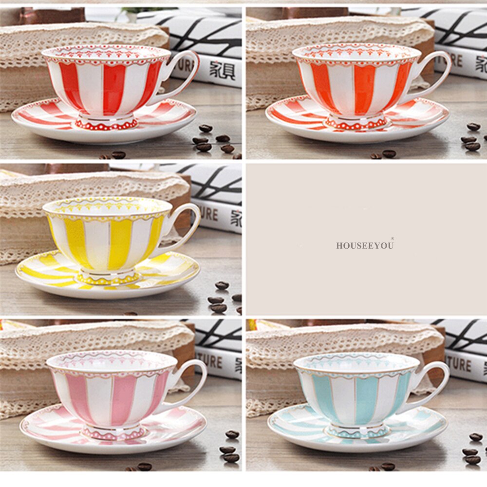 HOUSEEYOU European Rainbow Bone China Coffee Cup Teacups Saucer Set Ceramic Cup Advanced Porcelain Valentine Tea Cup