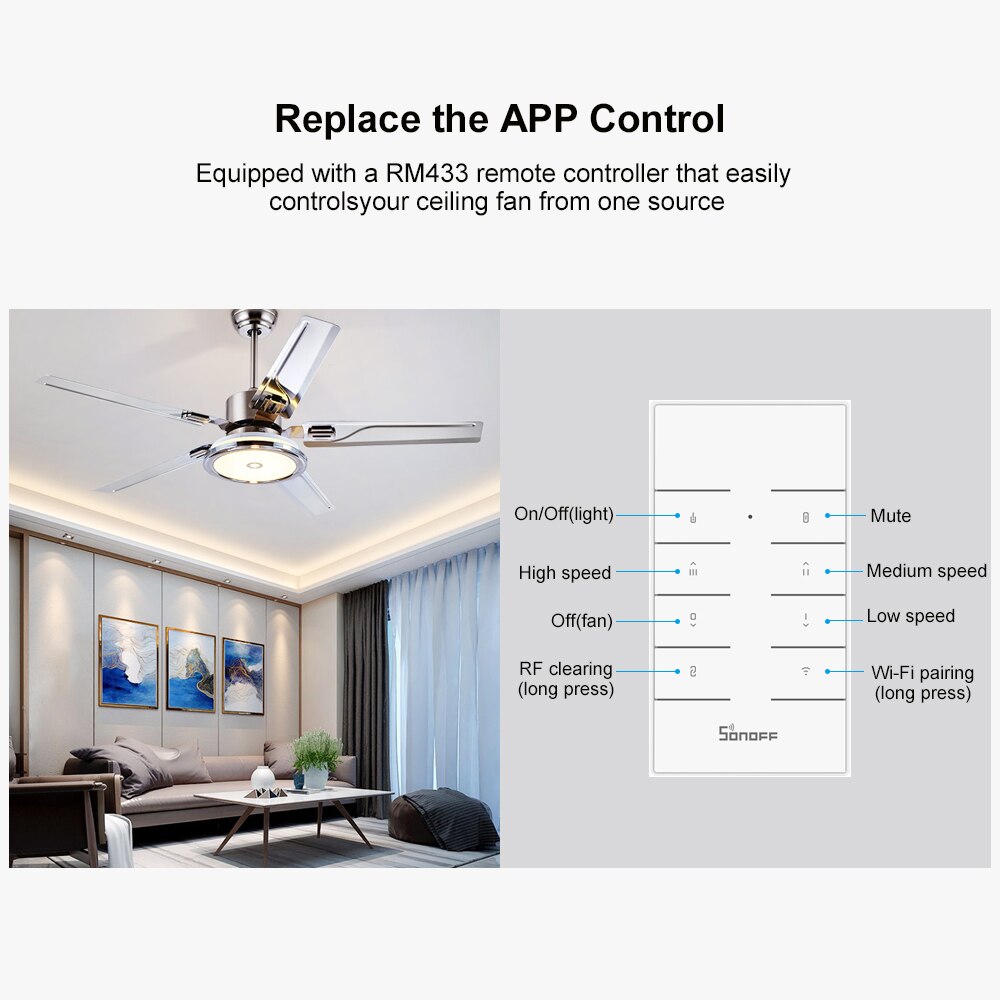Sonoff ifan 03 takfläktkontroll smart switch controller wifi smart takfläkt light controller rf / app fjärrkontroll