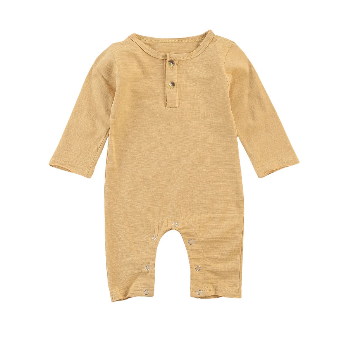 Wallarenear 0-18M Pasgeboren Baby Meisjes Jongens Romper Outfits Ronde Hals Katoen Lange Mouw Knoppen Effen Kleur Jumpsuits 2 Stijlen: A / 18m