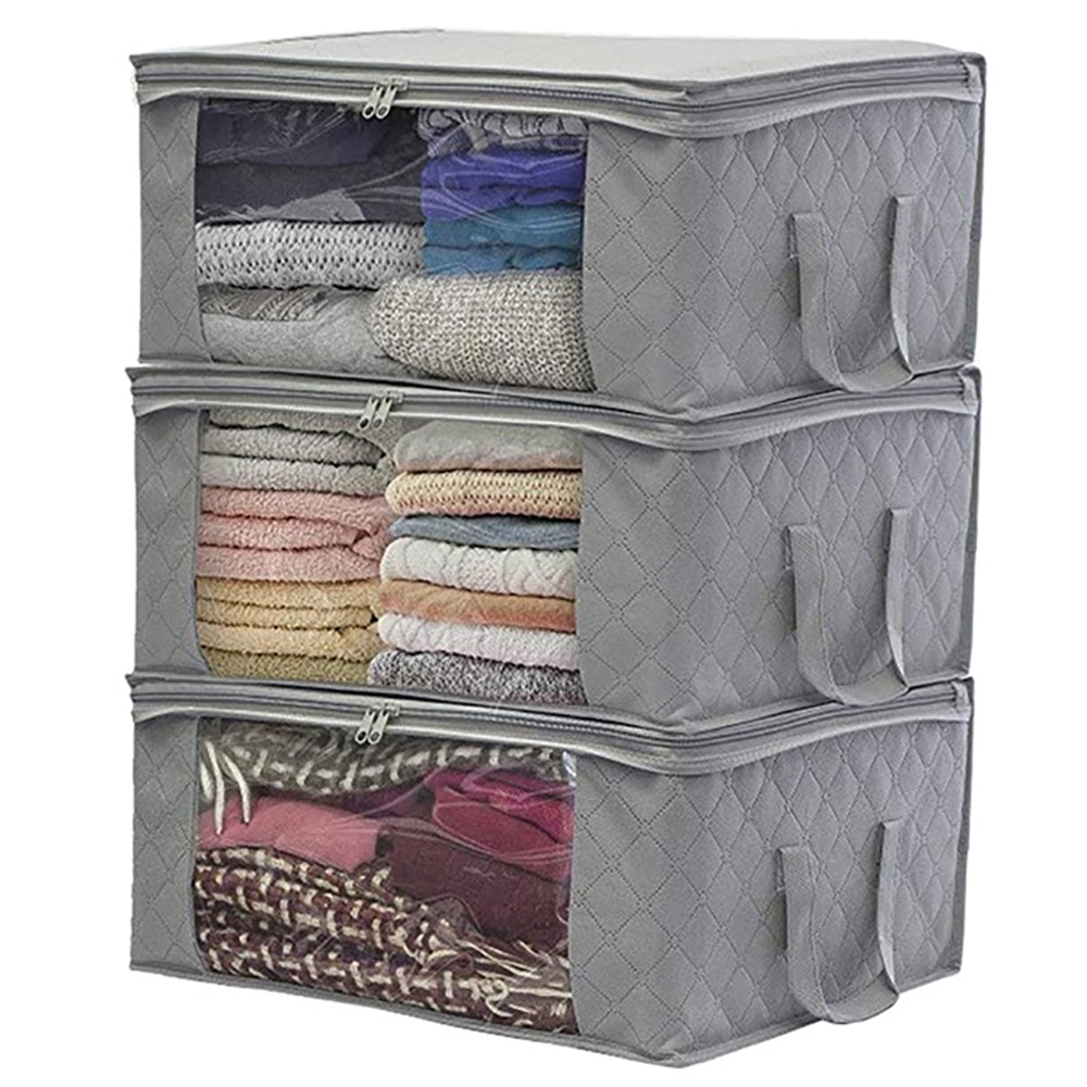 3pcs Non-woven Foldable Storage Box Portable Clothes Organizer Tidy Pouch Suitcase Home Storage Box Quilt Storage Container Bag