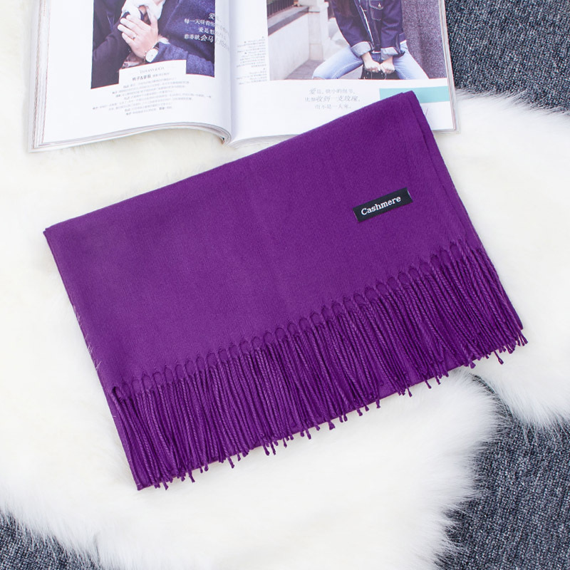 Écharpe polyvalente en Imitation cachemire brossé, couleur unie, épaisse, longue écharpe d'hiver avec pompon en cachemire, châle à épaule pour fille: MULTI