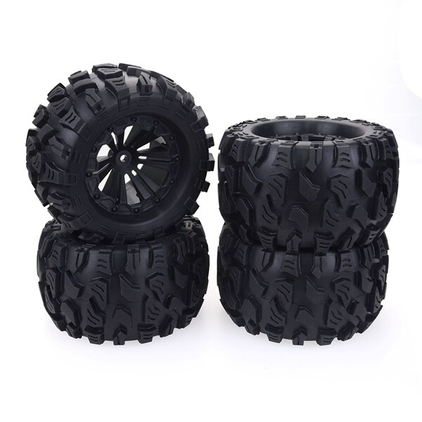 4 stk 125mm 1/10 monster truck dekk & hjul hex 12mm for traxxas tamiya kyosho hpi hsp savage xs tm flux lrp