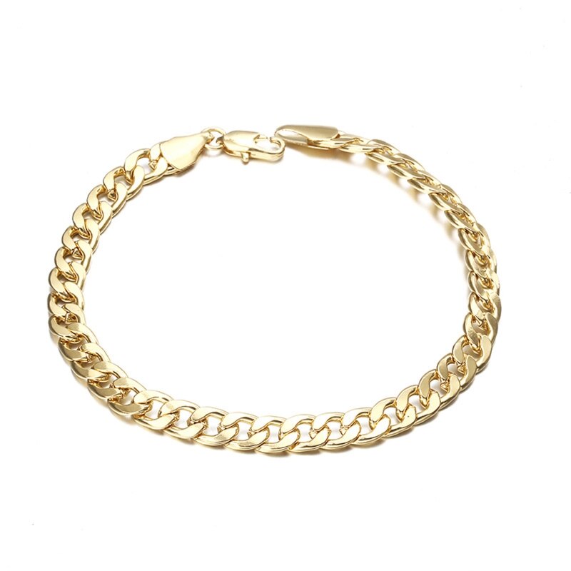 Gold Stainless Steel Bracelet 6mm Width Curb Chain Link Bracelet Jewelry 87HB