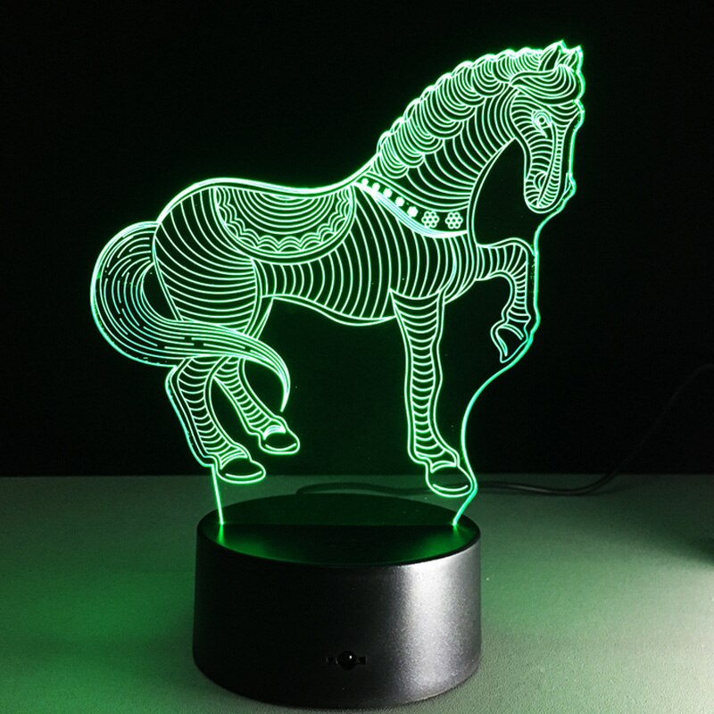 3D Lamp Horse LED Illusion Animal Desk Table Night Light,7 Color Touch Lamp,3D LED Visual Light