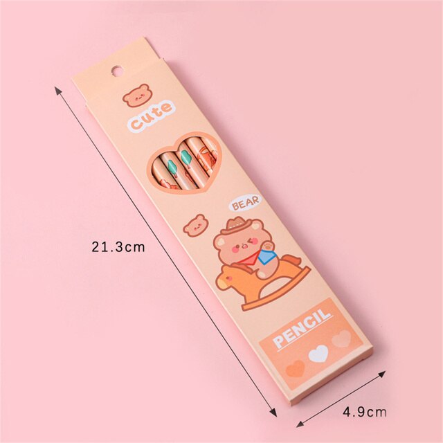 6 Pcs/Set Cute Cartoon Animals Kids Hb Standard Pencil Stationery Pencils For Kids Drawing Sketch Writing Suplies Students: Trojan Bear
