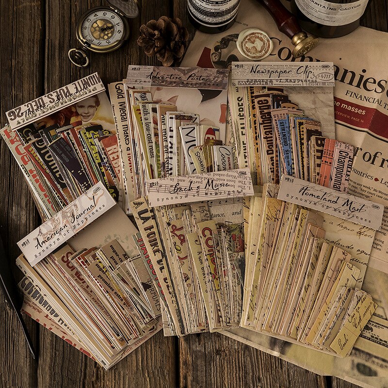 100 stk vintage magasin avis bogstaver dekorative lange klistermærker retro tekstmateriale scrapbog etiket papirvarer kunst planlægger
