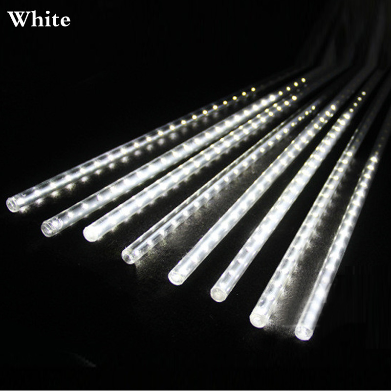 Jaar 30/50Cm Buiten Meteorenregen Regen 8 Tubes Led String Verlichting Waterdicht Voor Kerstboom Wedding partij Decoratie: WHITE / 30cm