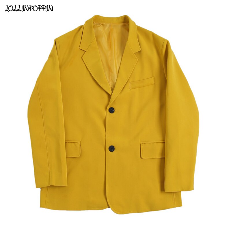Men Bright Yellow Suit Jacket Notched Lapel Loose Fit Two-Buttons Single Breasted Casual Jackets Spring Mens Outerwear