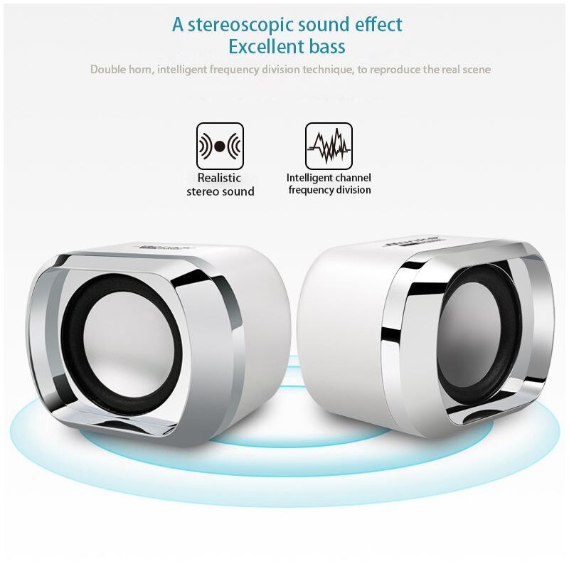 USB 2.0 Notebook Speakers Wired Stereo Mini Computer Speaker for Desktop Laptop Notebook PC MP3 MP4 3.5mm AUX IN white