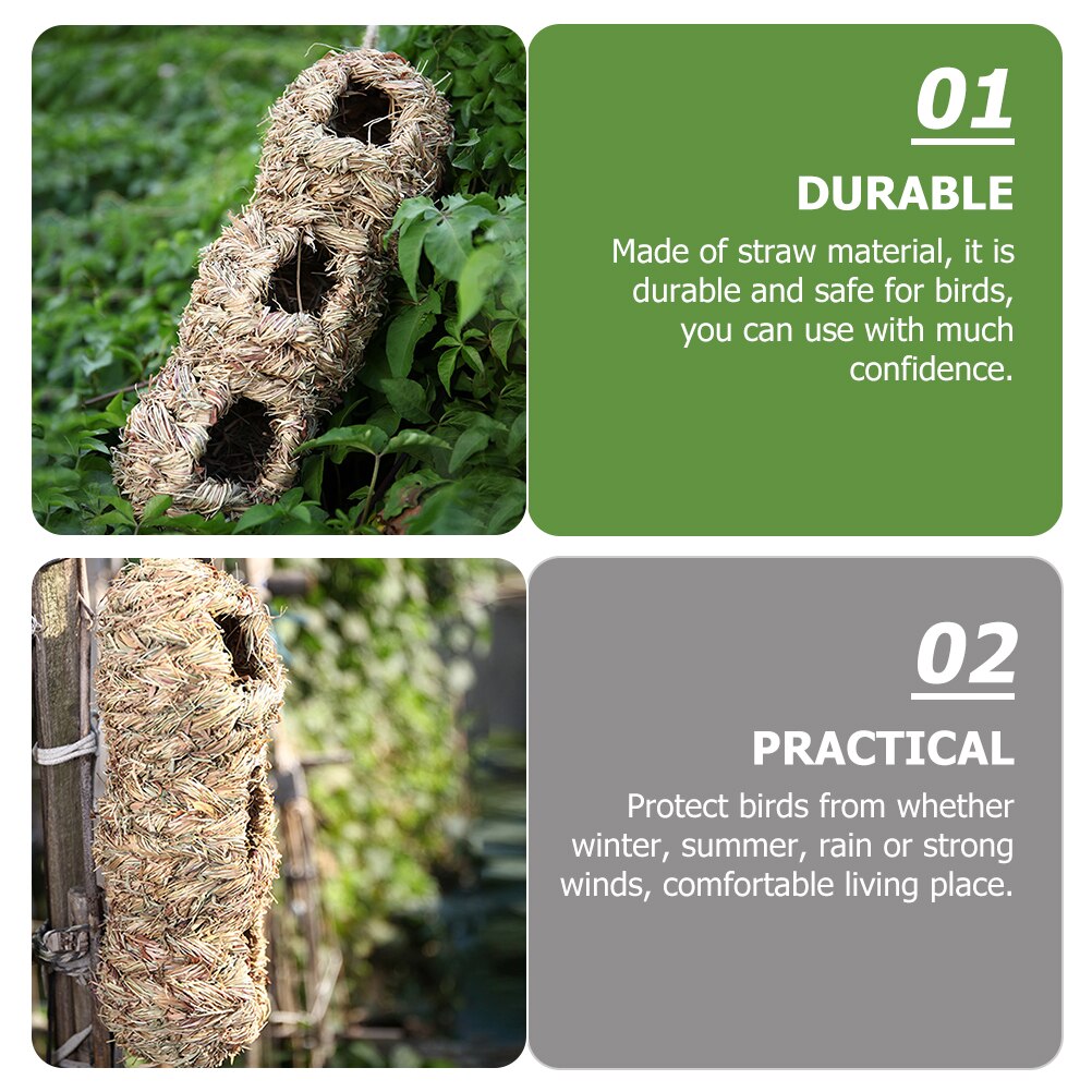 2 Pcs Straw Bird Nests Outdoor Bird Breeding Nests Hand-made Birdhouses