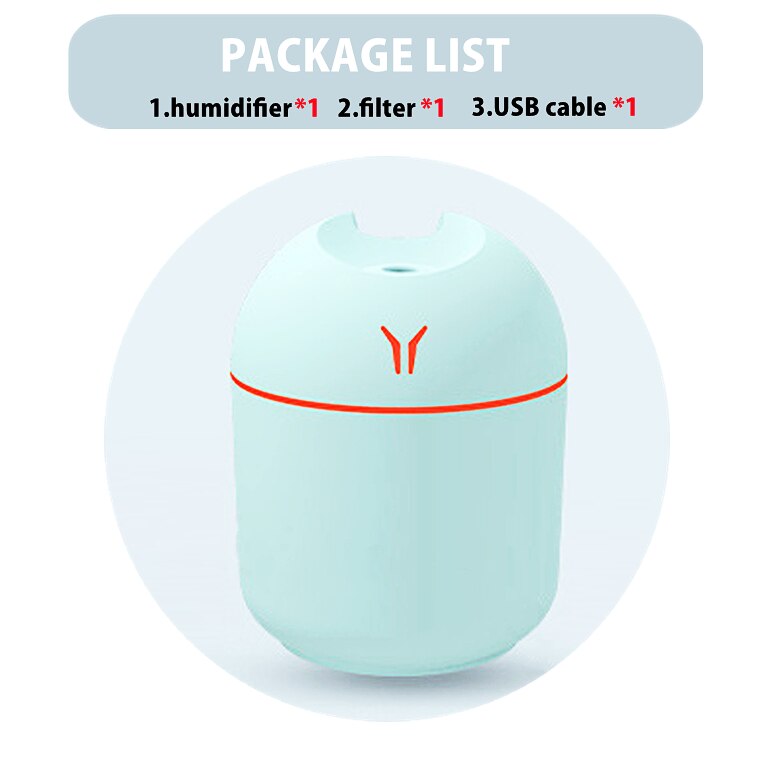 250ML Mini Air Humidifier USB Aroma Essential Oil Diffuser Ultrasonic Mist Maker with LED Night Lamp Diffuser For Home Car: blue