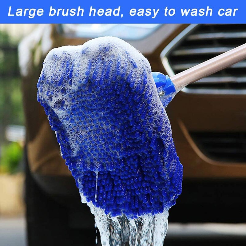 Upgrade 2 in 1 Three section Telescoping Long Handle Car Wash Brush Mop Thick Chenille Microfiber Broom Cleaning Tool