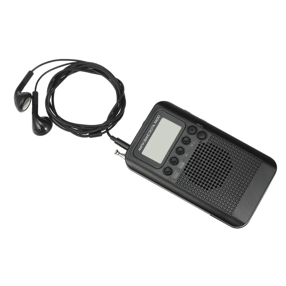 HRD-104 Portable AM / FM Stereo Pocket Radio 2-Band Digital Tuning Radio / Earphone Lanyard / 1.3 Inch LCD Display Screen
