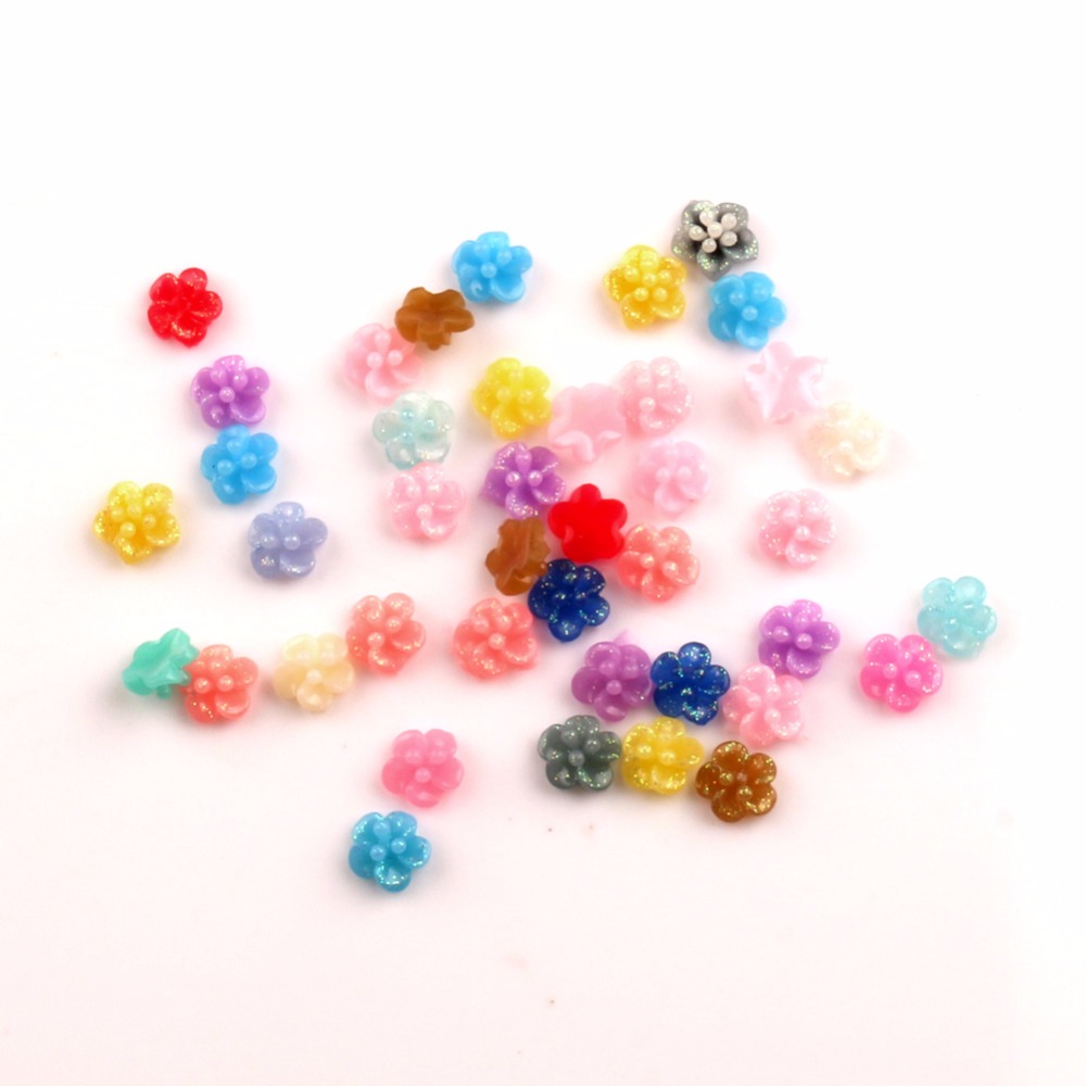 100 Pcs Gemengde 6mm Hars Bloem Decoratie Ambachten Plaksteen Cabochon Kralen Versieringen Voor Scrapbooking DIY Accessoires