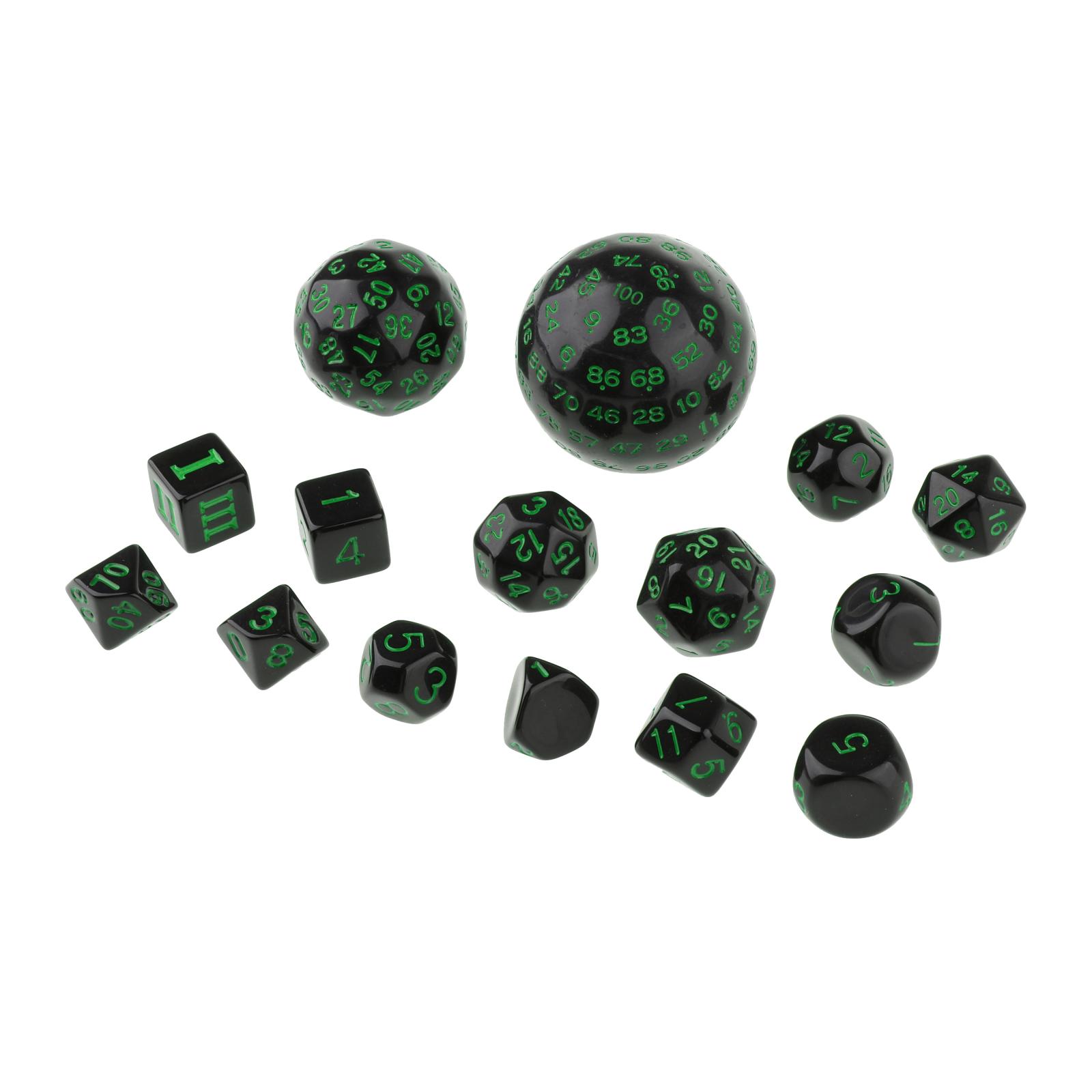 Lot de 15 dés numériques multi-faces en acrylique, D100 D60 D30 D24 D20 D16 D12 D10 D8
