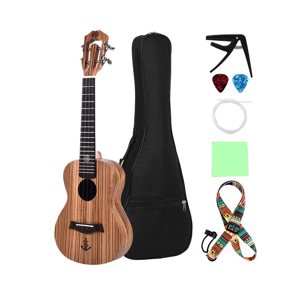 LINGTING ukelele de Tenor de 21/23/26 pulgadas, tablero superior de madera de cebra con bolsa, cuerdas de correa Uke, paño de limpieza Capo, 2 uds, púas para celuloide