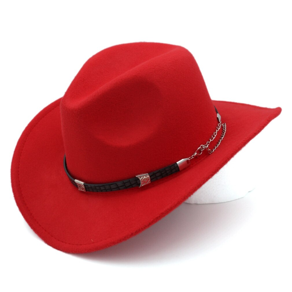 Munng retro kowbojka jeździecki kapelusz kobiety mężczyźni zachodni kapelusz kowbojski czapka z szerokim rondem mieszanka wełny: Czerwony
