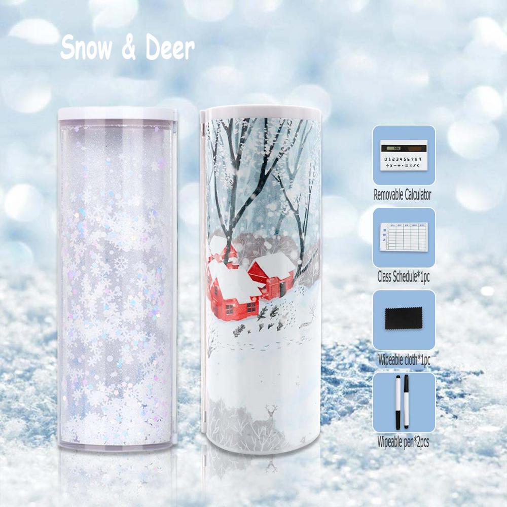 Ceative Cylindrical Pencil Box Case Quicksand Translucent Multifunction Pen Box Inner Solar Calculator Mirror Whiteboard: 3