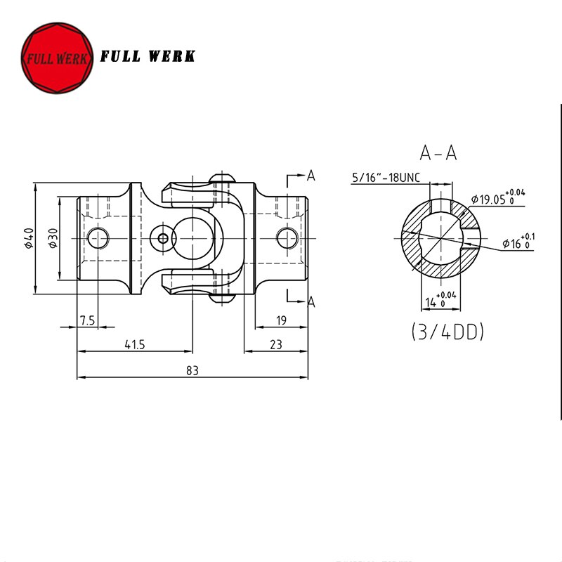 3/4 "DD x 3/4" DD Nikkel Plating Enkele Stuuras Universal U Gezamenlijke Totale Lengte 83mm (3-1/4 ")