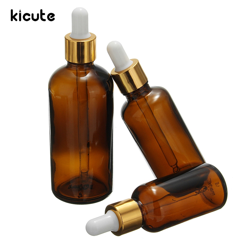 Kicute 1pc 30 50 100ml bärnstensfärgade glasflaskor tomma eterisk olja dropper ögon aromaterapi laboratorieflaska lab brevpapper