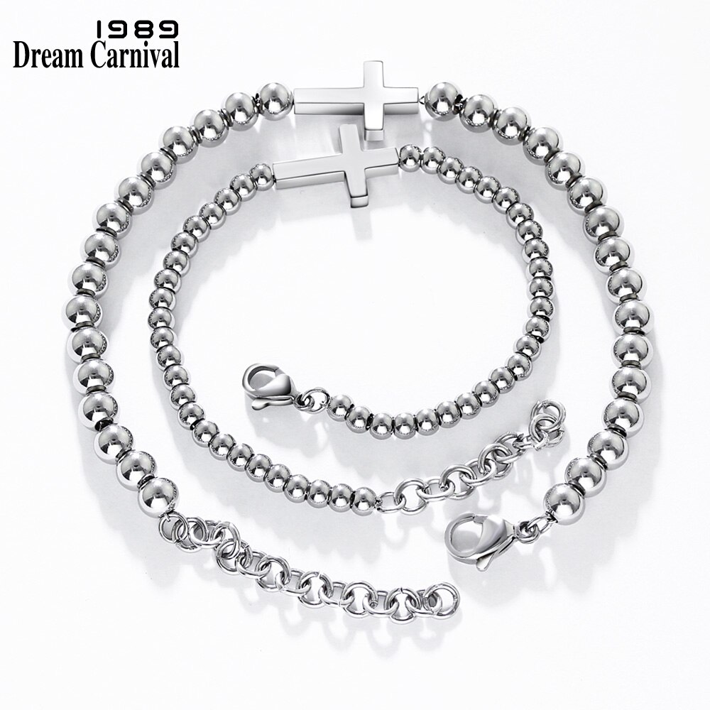 DreamCarnival 1989 Mixed Cross Charms Stainless Steel Bracelet for women Female Jewelry B6012: 17.5cm