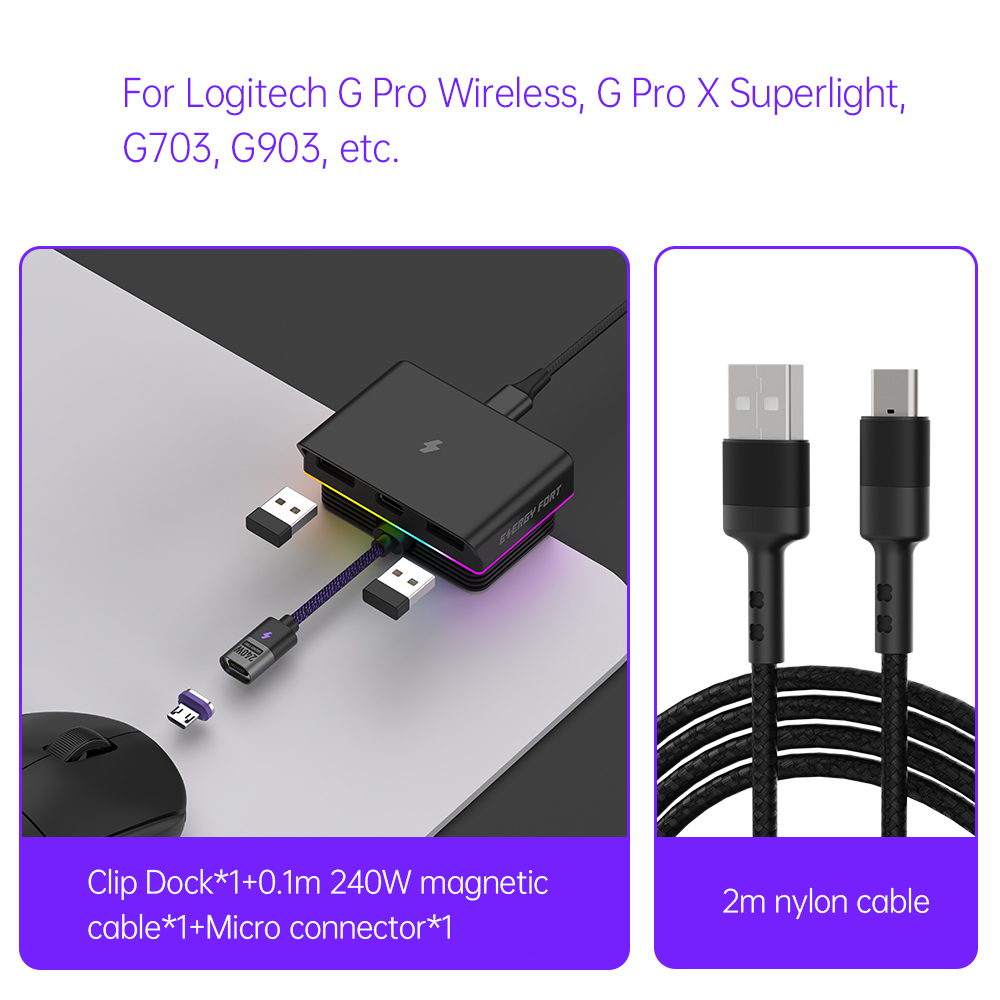 RGB Mouse Magnetic Charge Dock for Logitech G PRO X SUPERLIGHT 2 MX Master 3S 3 Anywhere VGN VXE R1 Max AJAZZ AJ199 Attack Shark: black