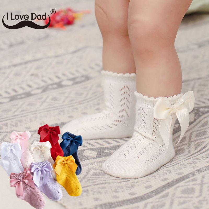 Cute Bowknot Baby Socks Newborn Summer Soft Cotton Baby Girls Socks Solid Color Breathable Kids Mesh Socks