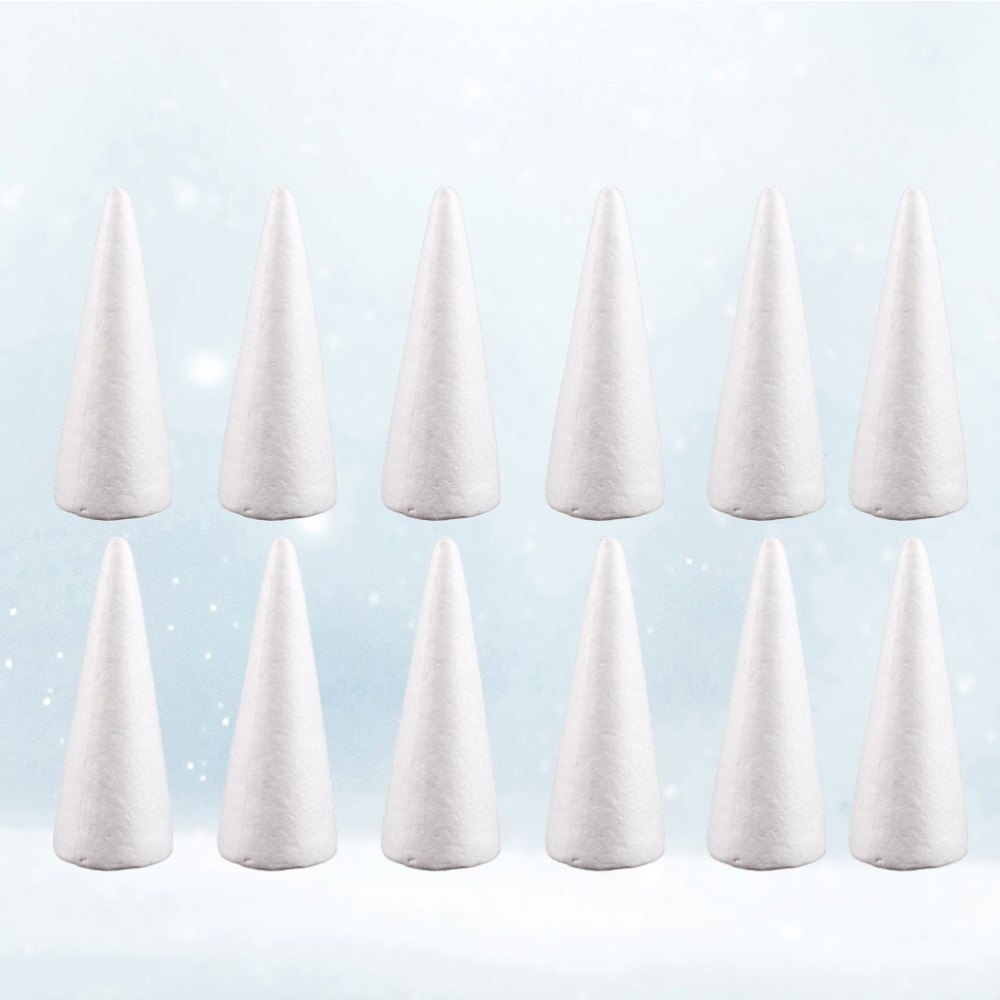 Cono de espuma sólida blanca de 14cm para manualidad casera, 12 Uds., cono hecho a mano para niños, accesorios para manualidad casera, Navidad (blanco)