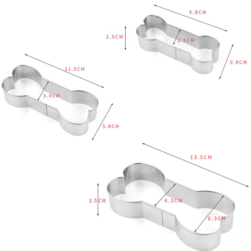 3 Stks/set Hond Bone Vormige Cookie Cutter Rvs Biscuit Mold Diy Bakvormen Fondant Taart Decoratie Gereedschappen Bakvorm