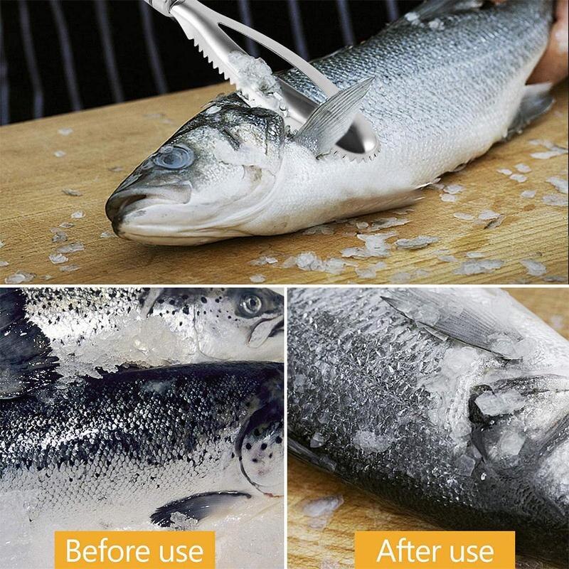 Rostfritt stål kökshandbok fiskfjäll skrapning renare kniv verktyg skaldjur pryl rengöring fisk pryl pincett fisk p  j0 y 1