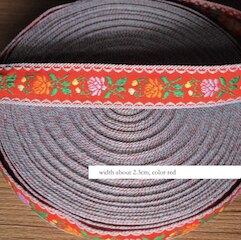 Blomster broderi etnisk jacquard bånd vævet tape blonder bånd 2.3cm beklædningsgenstand tilbehør dekoration boho sigøjner diy håndværk: Rød som foto