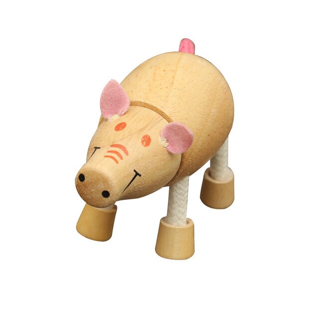 Wooden Small Animal Solid Wood Animal Doll Model Toy Children Forest Animal Puppet Toy Decoration: piggy