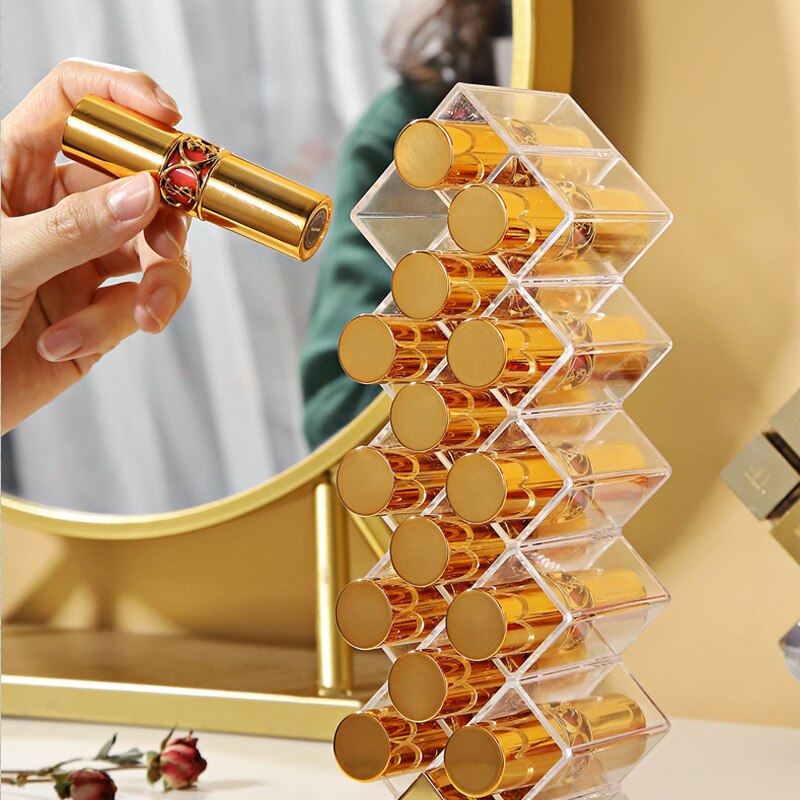 Läppstift förvaringsställ box akryl display stativ makeup arrangör flercellslådor kosmetiska läppstift smycken ställ fodral hållare