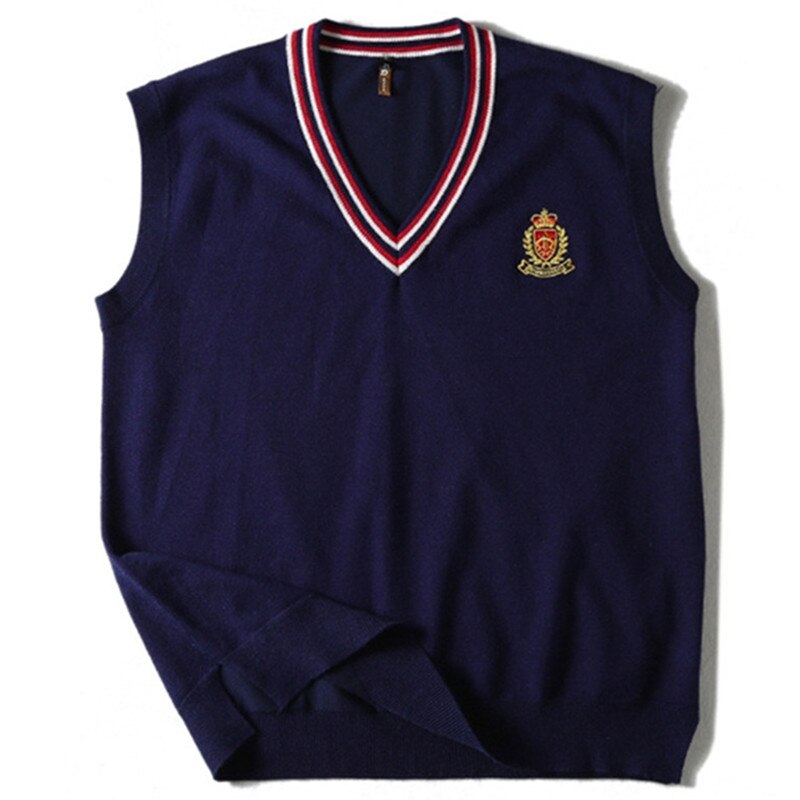 School Uniform Vest V-neck Embroidery Pullover School Boys British Student Sleeveless Sweaters Vest Tank Tops