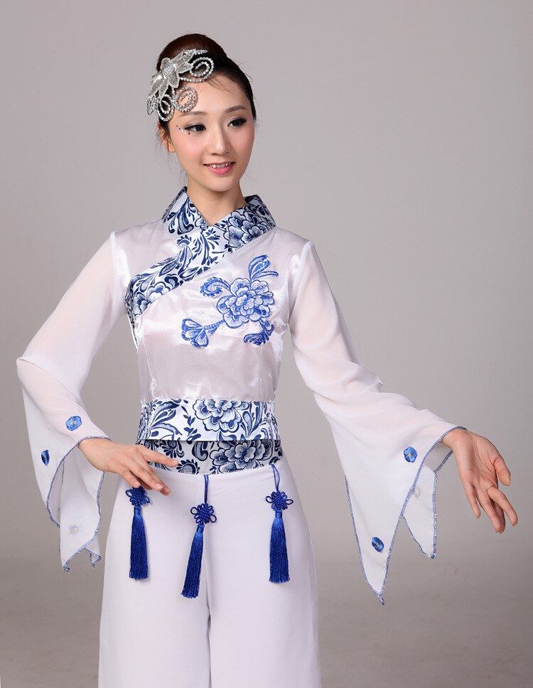 Ms. Yangko Dance Classical Dance Costume Adult Blue and White Costume National Dance Costume Stage Performance