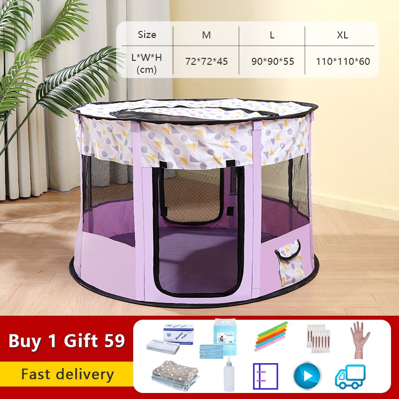 Tragbare Haustier Laufstall Katze Zelt Bett Klapp Hund Haus KäFeige Für Hunde Katzen Baby Zimmer Welpen Innen Runde Zaun Haustier Liefert: Violett mit Geschenke / 72x72x45cm