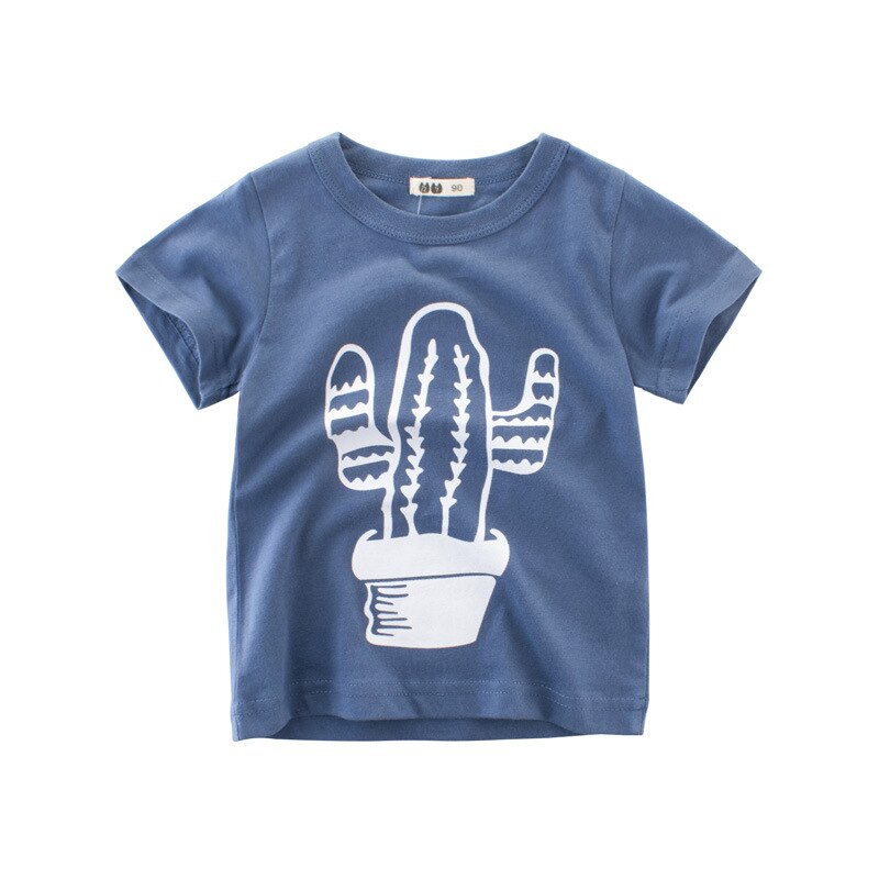 Kinderen Zomer Kleding 1-10T Jongen Top Korte Mouwen Cartoon Leuke Cactus Patroon Wilde Mode Top Baby Kids kleding: Blauw / 10T