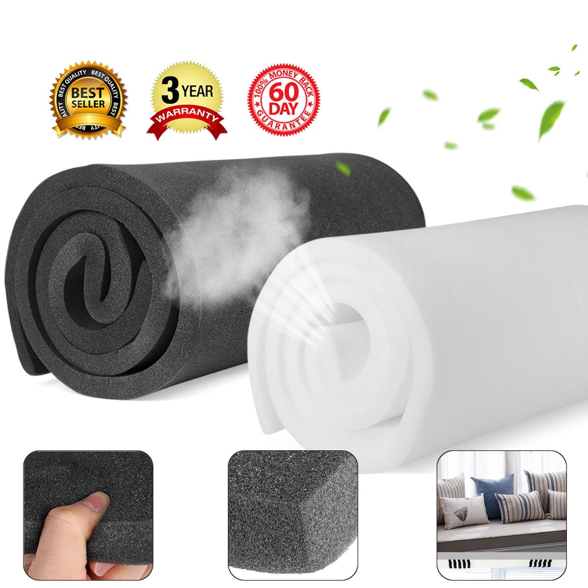 2000X500X25mm High Density Seat Foam Rubber Replacement Upholstery Cushion Pad White Black Firm Foam