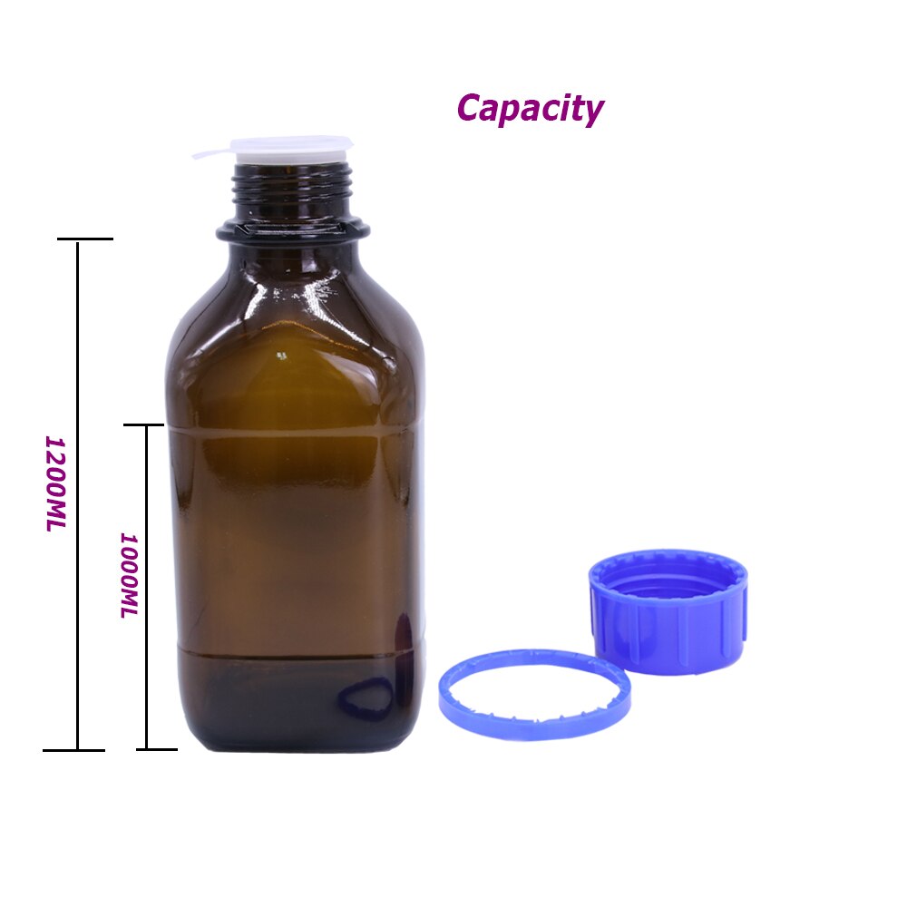 1000ML Amber Beagent Bottle Chemical Laboratory Distillation Flask Glassware Bottle with Cap