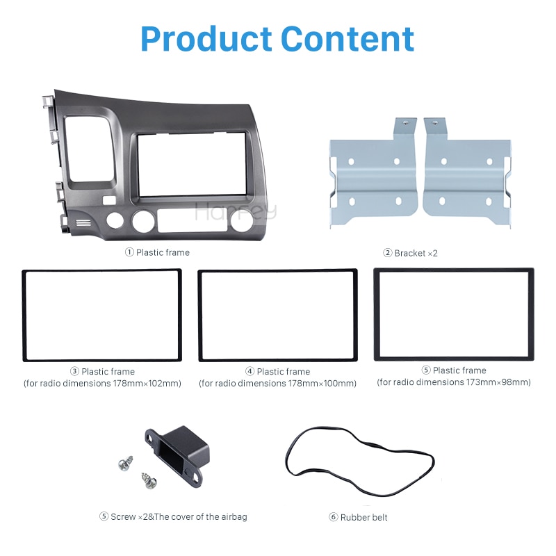 Harfey 2Din voor Autoradio Fascia Installatie Trim Dash Kit Stereo Frame voor Honda Civic LHD met SRS Gat