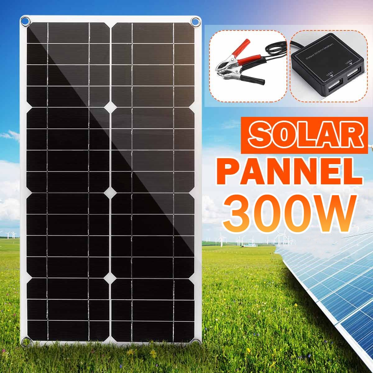 300w solpanel dobbelt usb 18v/5v+10/20/30/40a solcelle regulator controller ect til udendørs campingbil båd solbatteri