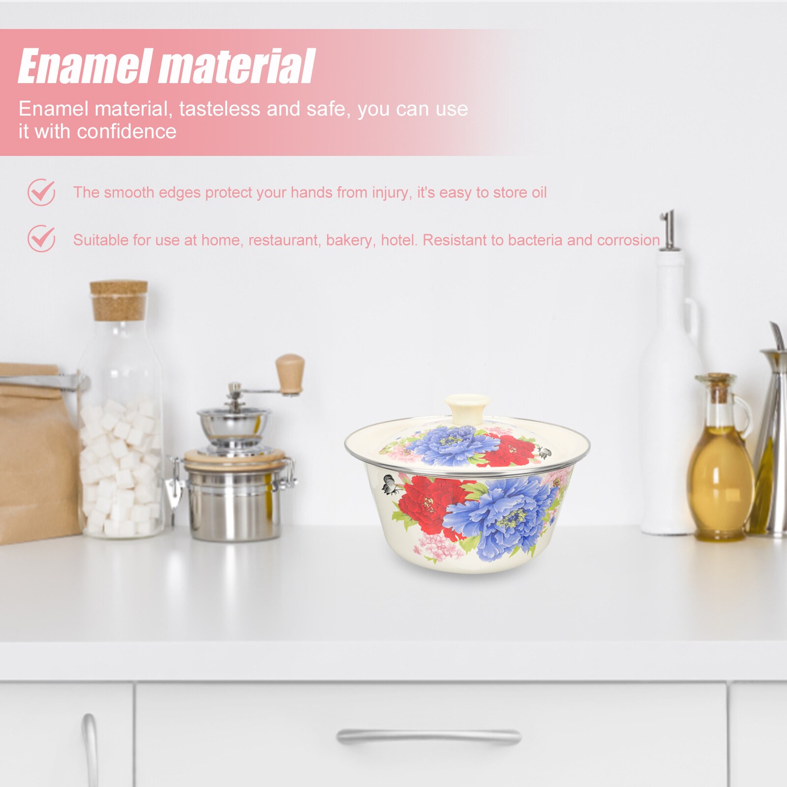 Multi-purpose Enamel Basin Retro Style Basin with Lid Kitchen Egg Mixing Bowl