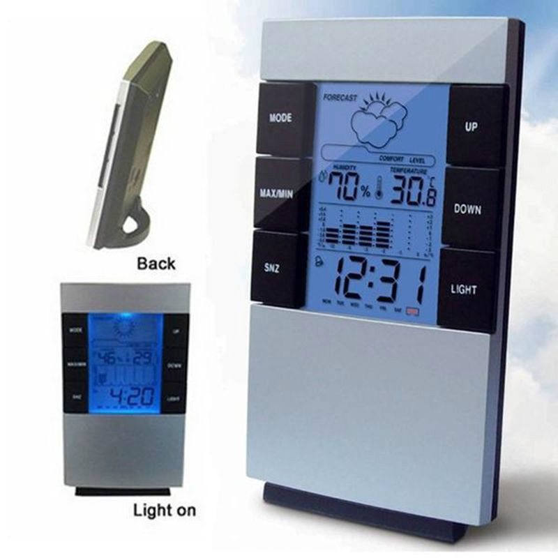 LED Alarm Clock Temperature Thermometer Desk Time Date Display Calendar Hygrometer Humidity Meter Weather Forecast Digital Clock