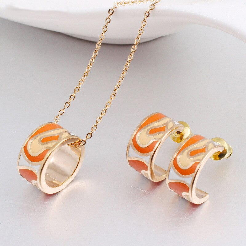 Werbeaktionen Neue oben Kleine Frauen Emaille Schmuck setzt Elegante Gefüllt Farbe Schmuck (Halskette, Ohrring)