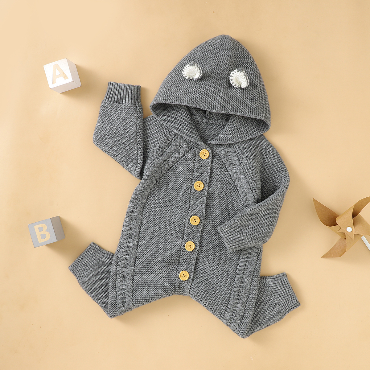 Baby Trui Jumpsuits Winter Jongens Meisjes Kleding Peuter Lange Mouwen Single-Breasted Gebreide Hooded Truien Romper 0-24M