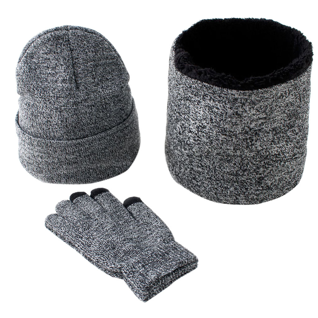 3 pièces ensemble de gants écharpe MenHat bonnet czapka i komin tricotin шаска караром casquette en tricot d'hiver coupe-vent épais chapeau écharpe ensemble # D