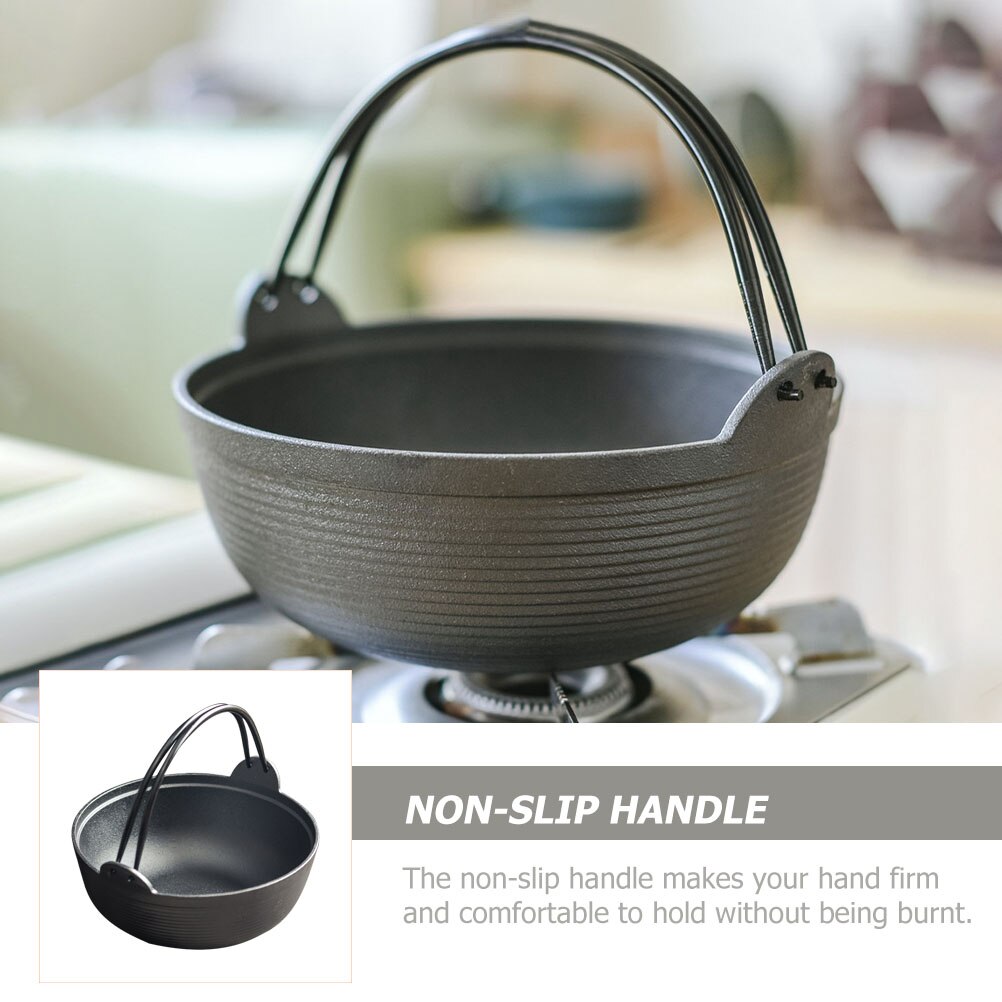 1pc Japanese Thickened Cast Iron Sukiyaki Pot Deep Stew Pot with Handle