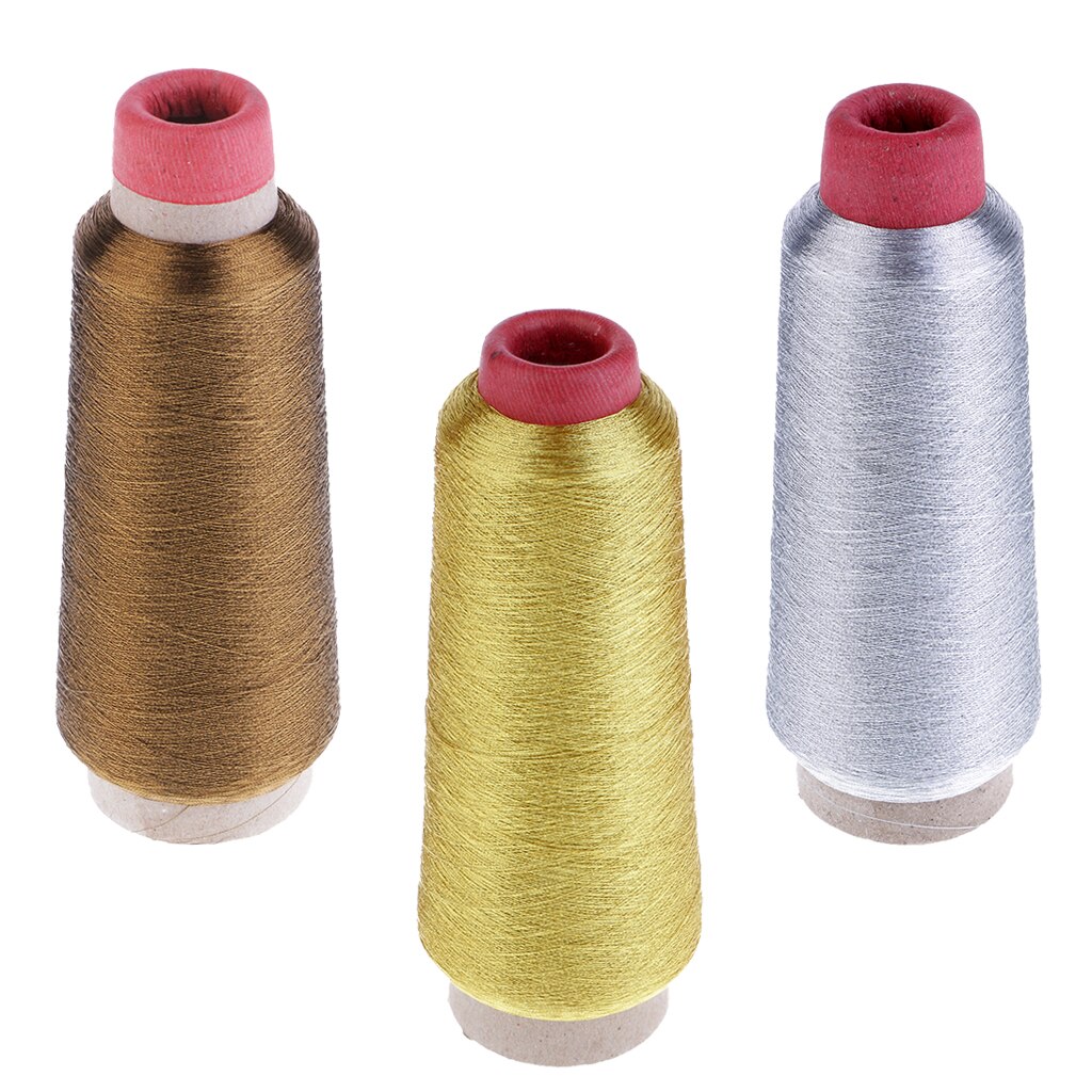 Pack of 3 All Purpose Hand Machine Sewing Embroidery Polyester Metallic Thread 3000 Meters