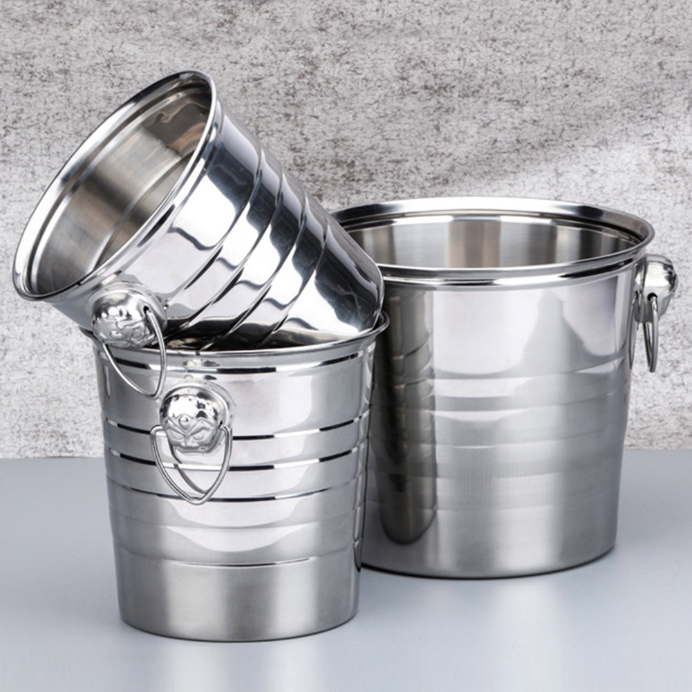 3L/5L/7L Stainless Steel Ice Bucket Thick Ice Holder Container for Bar Party Champagne Wine Barrel Silver